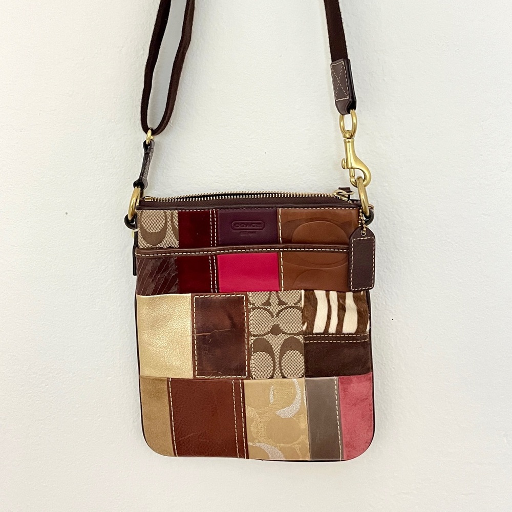 Vintage y2k Coach Patchwork Crossbody Bag - Brown, Gold, Pink, with Monogram